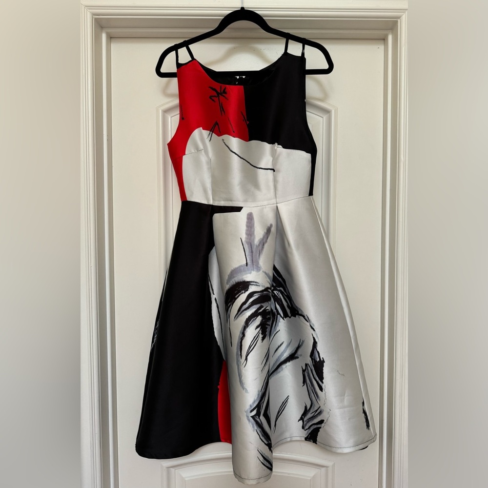 A-Line Open-Back Black/Red/Grey Evening Dress Size 4